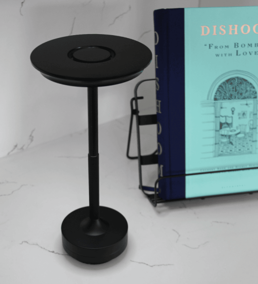 Flat Disk LED Table Light Black Close Up Kitchen